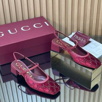Gucci Strass and Velvet Slingbacks Pump 5.5cm with Strap Red 2026 GG030507 (MD-260305094)