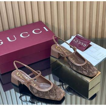 Gucci Strass and Velvet Slingbacks Pump 5.5cm with Strap Brown 2026 GG030507 (MD-260305095)