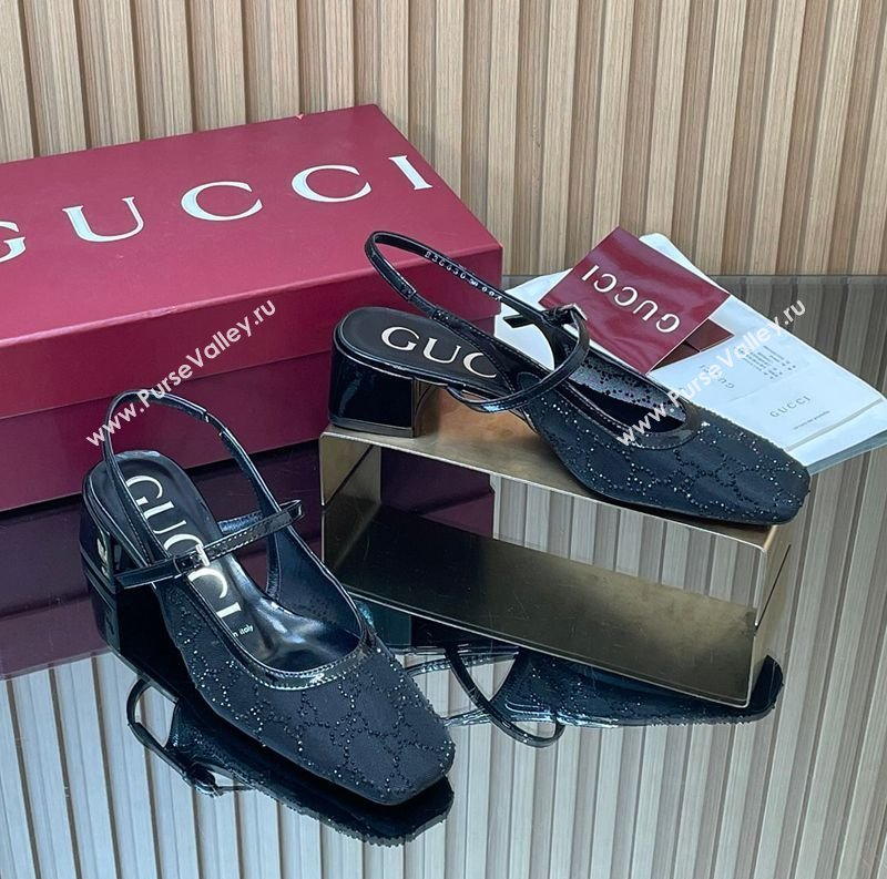Gucci GG Strass Mesh Slingbacks Pump 5.5cm with Strap Black 2026 GG030507 (MD-260305096)