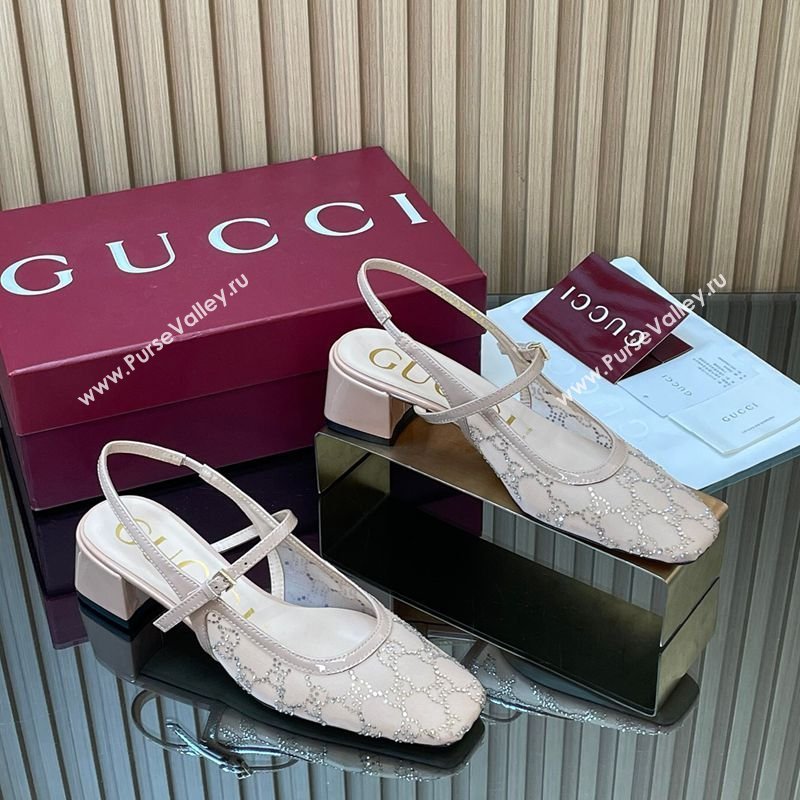 Gucci GG Strass Mesh Slingbacks Pump 5.5cm with Strap Nude 2026 GG030507 (MD-260305097)