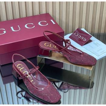 Gucci GG Strass Mesh Slingbacks Pump 5.5cm with Strap Burgundy 2026 GG030507 (MD-260305098)