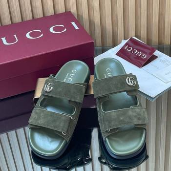 Gucci Suede Flat Slides Sandal with Strap Green 2026 GG030501 (MD-260305001)