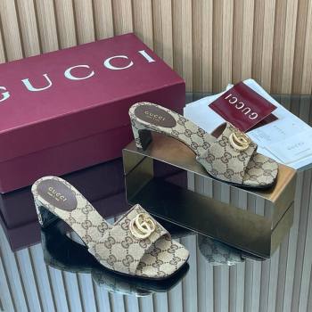 Gucci GG Canvas Heel Slides Sandal 5.5cm Beige 2026 GG030503 (MD-260305026)