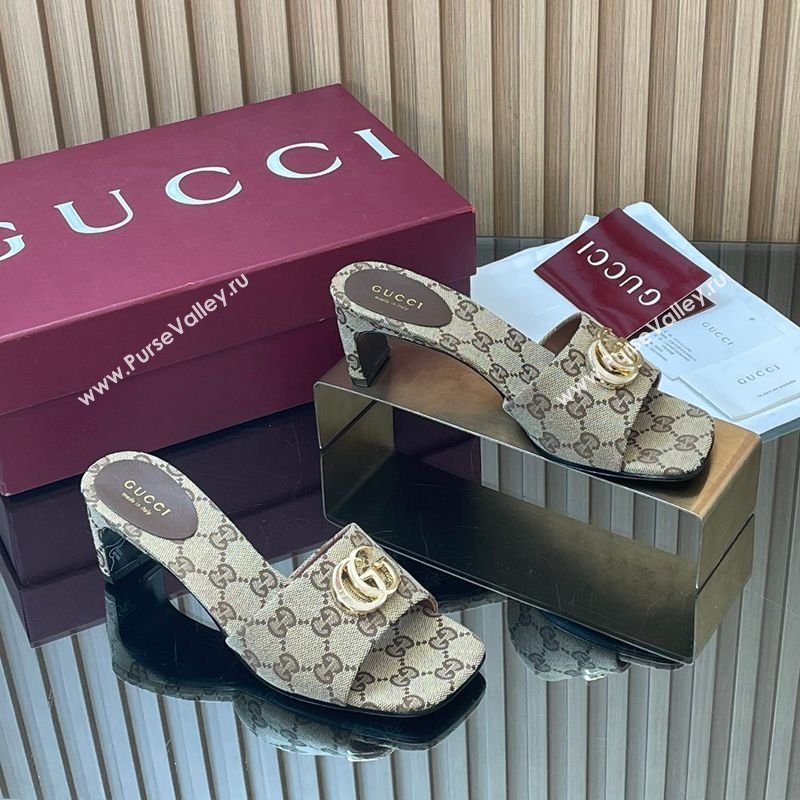 Gucci GG Canvas Heel Slides Sandal 5.5cm Beige 2026 GG030503 (MD-260305026)