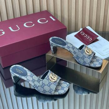 Gucci GG Canvas Heel Slides Sandal 5.5cm Grey 2026 GG030503 (MD-260305029)