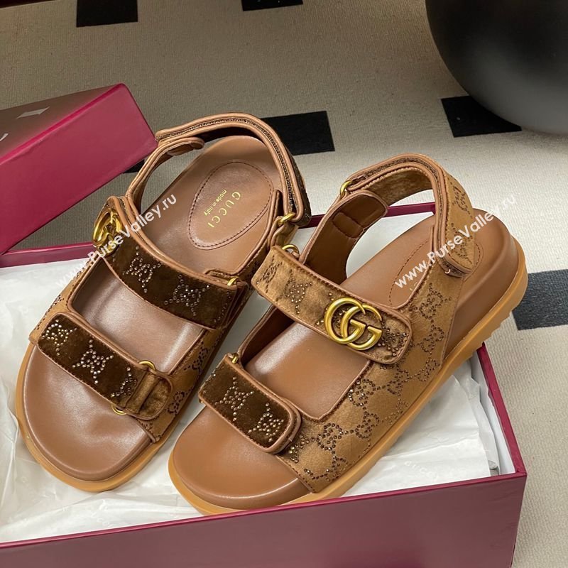 Gucci Strass and Velvet Flat Sandals with Strap Gold-Tone 2026 GG030501 (MD-260305014)