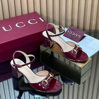 Gucci Patent Leather Heel Sandals 6.5cm with Horsebit Burgundy 2026 812292 (SS-260305064)