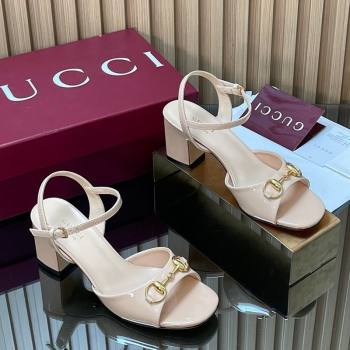 Gucci Patent Leather Heel Sandals 6.5cm with Horsebit Pale Pink 2026 812292 (SS-260305065)