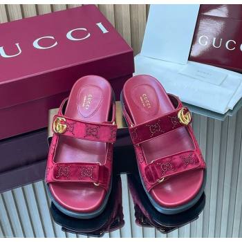 Gucci Strass and Velvet Flat Slides Sandal with Strap Red 2026 GG030501 (MD-260305010)