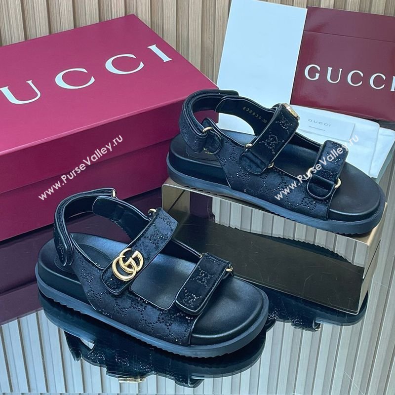 Gucci Strass and Velvet Flat Sandals with Strap Black 2026 GG030501 (MD-260305016)