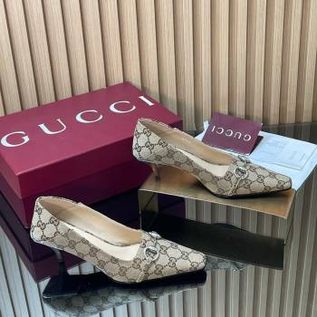 Gucci Vittoria Pumps 5.5cm in GG Canvas with Horsebit Beige 2026 862776 (MD-260305111)