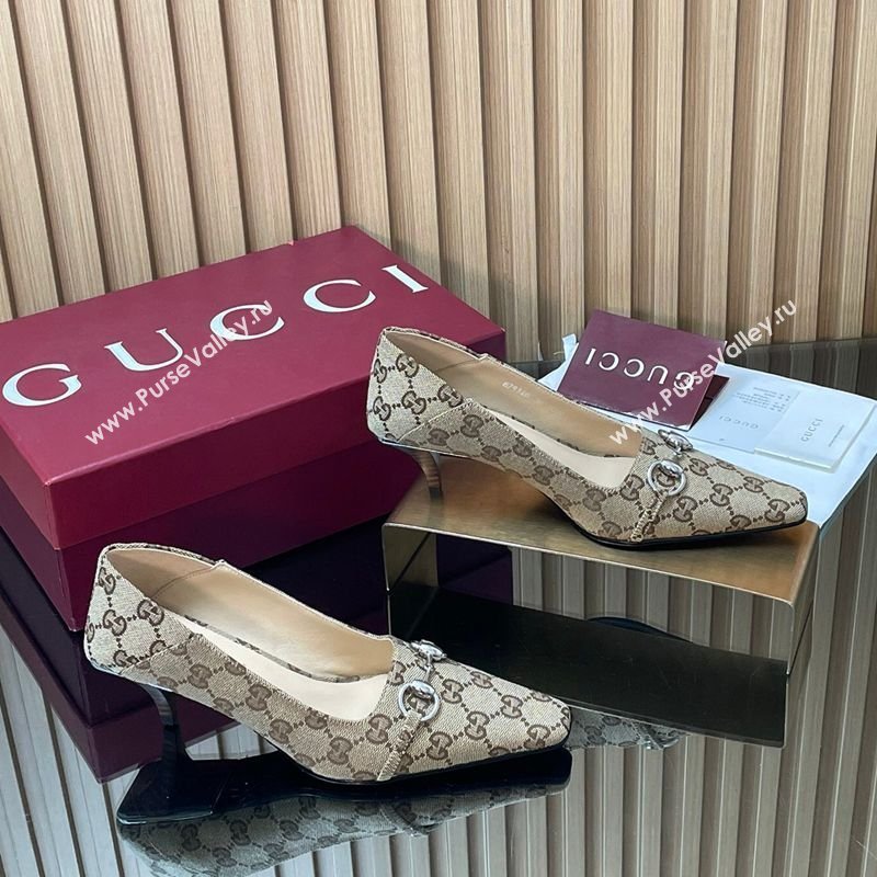 Gucci Vittoria Pumps 5.5cm in GG Canvas with Horsebit Beige 2026 862776 (MD-260305111)