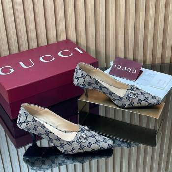 Gucci Vittoria Pumps 5.5cm in GG Canvas with Horsebit Grey 2026 862776 (MD-260305112)