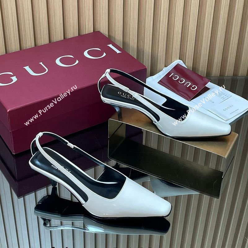 Gucci Patent Leather Slingbacks Pump 5.5cm White 2026 GG030505 (MD-260305089)