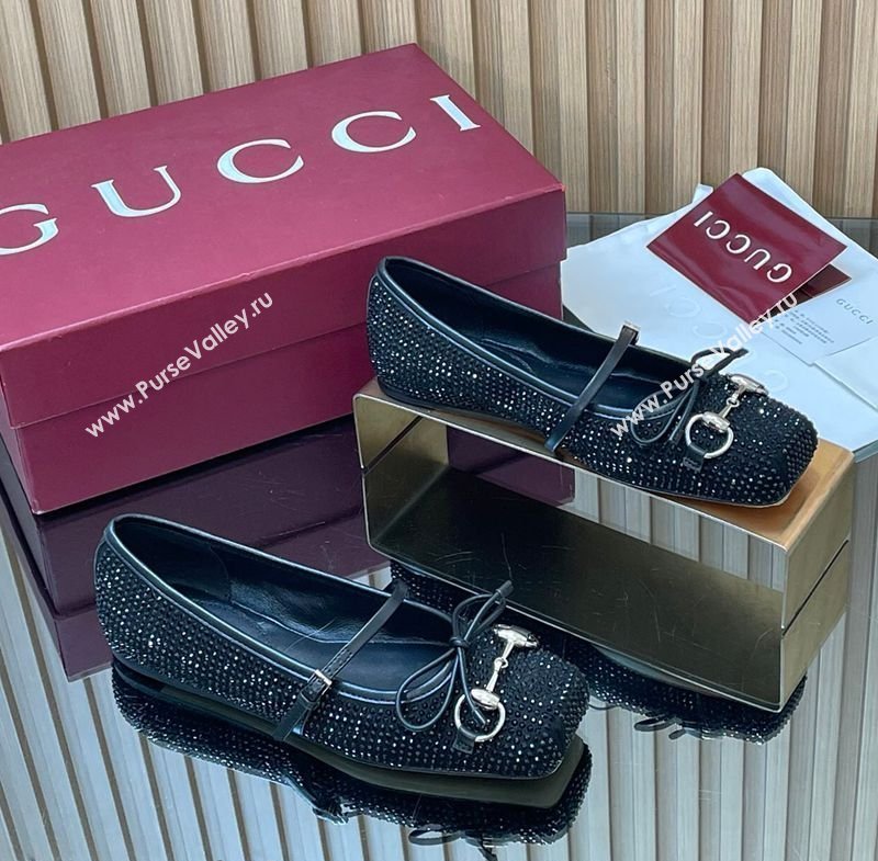 Gucci Crystal Horsebit Ballets Flat Black 2026 852381 (MD-260305116)