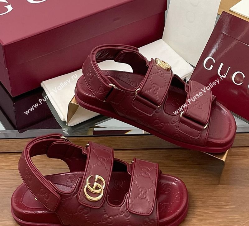 Gucci GG Leather Flat Sandals with Strap Burgundy 2026 GG030501 (MD-260305019)