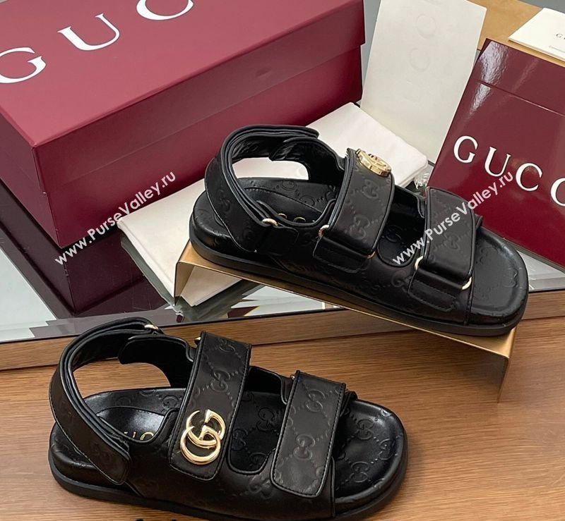 Gucci GG Leather Flat Sandals with Strap Black 2026 GG030501 (MD-260305017)