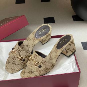 Gucci GG Canvas Heel Slides Sandal 5.5cm with Horsebit Beige 2026 8548829 (MD-260305031)
