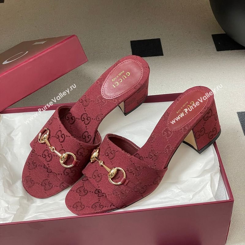 Gucci GG Canvas Heel Slides Sandal 5.5cm with Horsebit Red 2026 8548829 (MD-260305032)