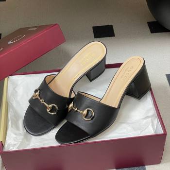 Gucci Lambskin Leather Heel Slides Sandal 5.5cm with Horsebit Black 2026 8548829 (MD-260305033)
