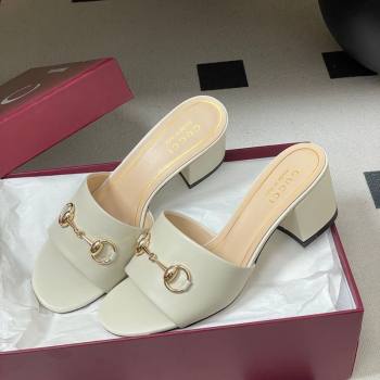 Gucci Lambskin Leather Heel Slides Sandal 5.5cm with Horsebit White 2026 8548829 (MD-260305034)