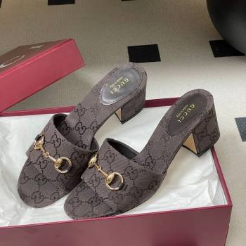 Gucci GG Canvas Heel Slides Sandal 5.5cm with Horsebit Dark Brown 2026 8548829 (MD-260305030)