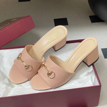 Gucci Lambskin Leather Heel Slides Sandal 5.5cm with Horsebit Light Pink 2026 8548829 (MD-260305035)