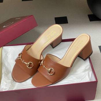 Gucci Lambskin Leather Heel Slides Sandal 5.5cm with Horsebit Brown 2026 8548829 (MD-260305036)