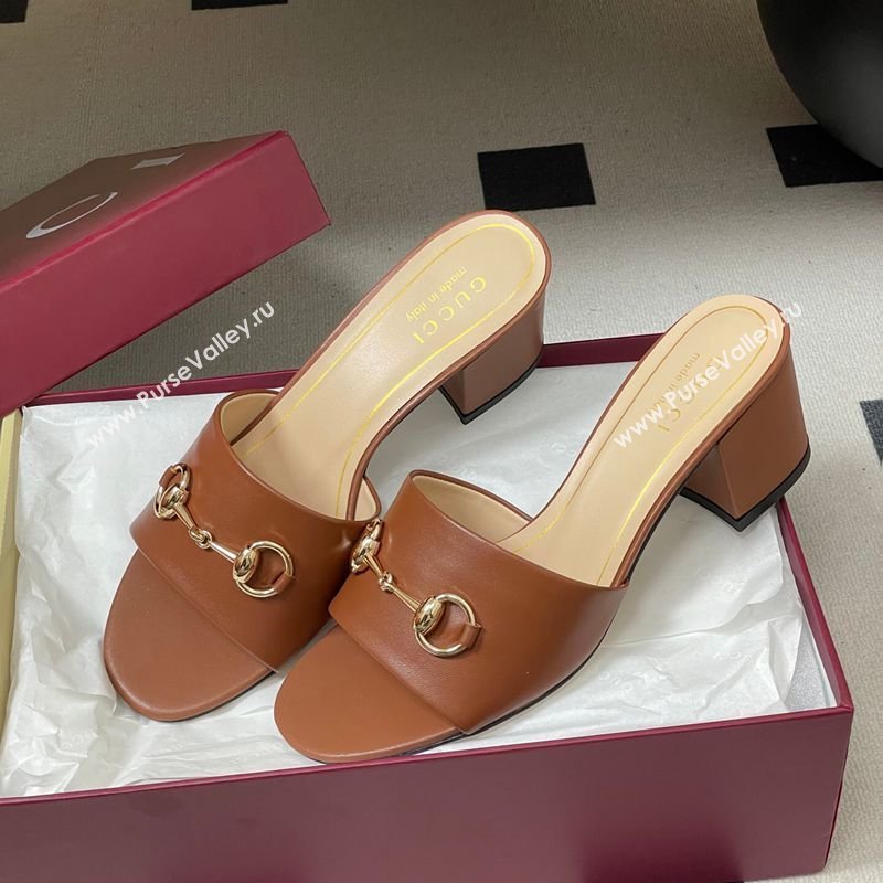 Gucci Lambskin Leather Heel Slides Sandal 5.5cm with Horsebit Brown 2026 8548829 (MD-260305036)