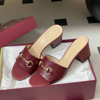 Gucci Lambskin Leather Heel Slides Sandal 5.5cm with Horsebit Burgundy 2026 8548829 (MD-260305037)
