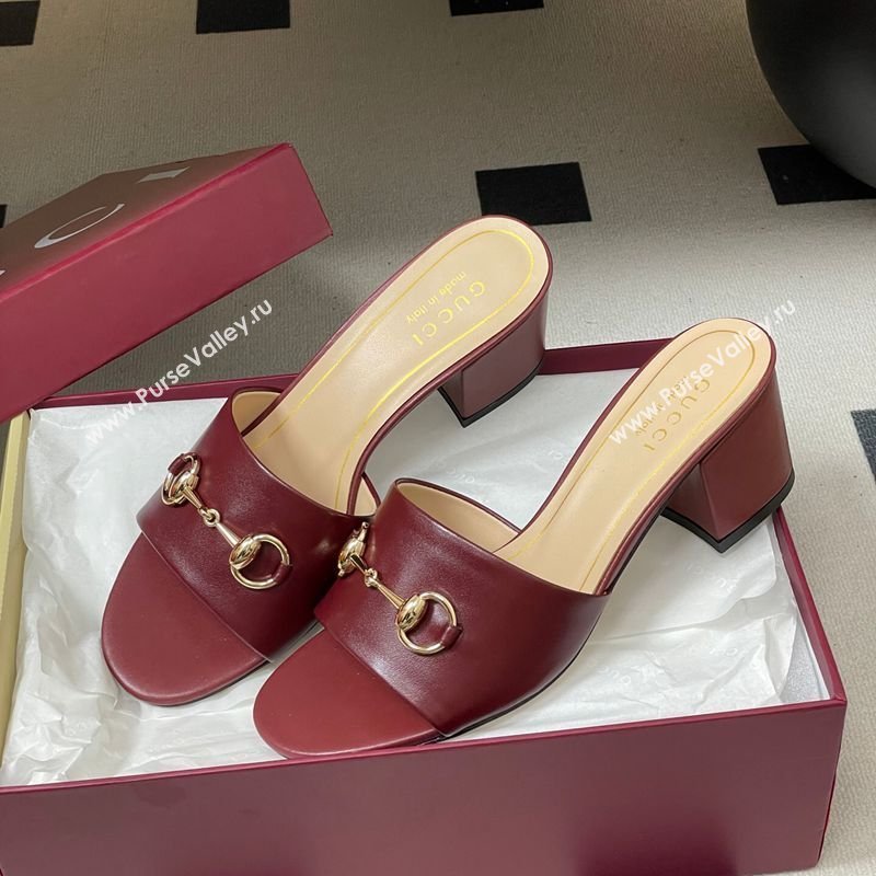 Gucci Lambskin Leather Heel Slides Sandal 5.5cm with Horsebit Burgundy 2026 8548829 (MD-260305037)