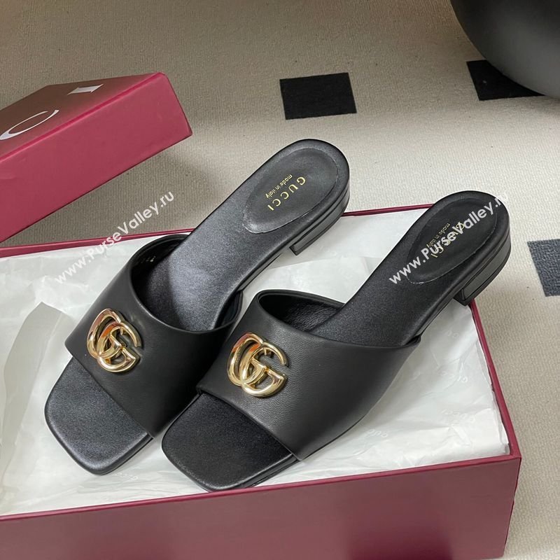 Gucci Lambskin Leather Flat Slides Sandal Black 2026 GG030503 (MD-260305078)