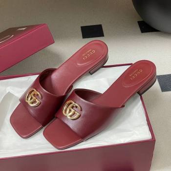 Gucci Lambskin Leather Flat Slides Sandal Burgundy 2026 GG030503 (MD-260305079)