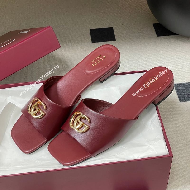 Gucci Lambskin Leather Flat Slides Sandal Burgundy 2026 GG030503 (MD-260305079)