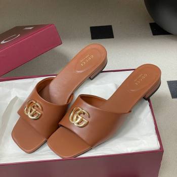 Gucci Lambskin Leather Flat Slides Sandal Brown 2026 GG030503 (MD-260305081)