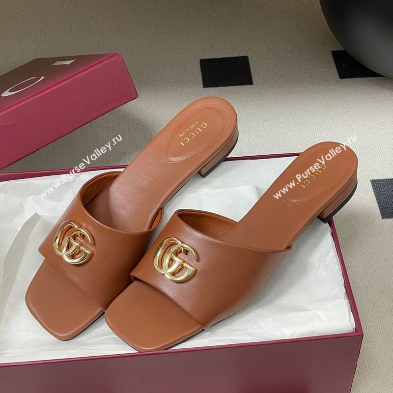 Gucci Lambskin Leather Flat Slides Sandal Brown 2026 GG030503 (MD-260305081)