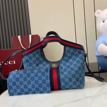 Gucci Giglio Small Tote Bag in GG Denim 860845 Light Blue 2025 (XLU-251203001)