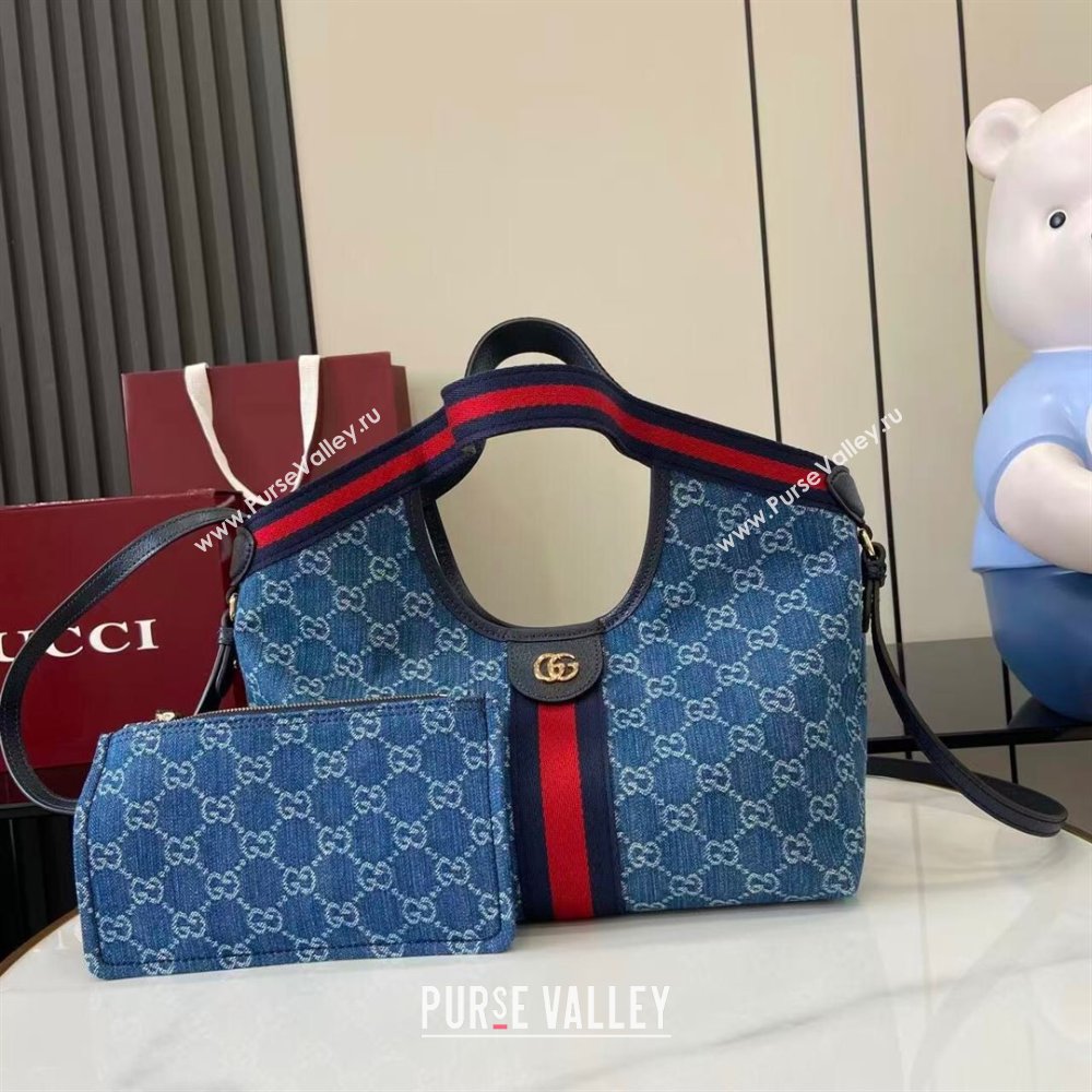 Gucci Giglio Small Tote Bag in GG Denim 860845 Light Blue 2025 (XLU-251203001)