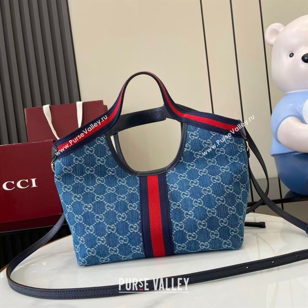 Gucci Giglio Small Tote Bag in GG Denim 860845 Light Blue 2025 (XLU-251203001)