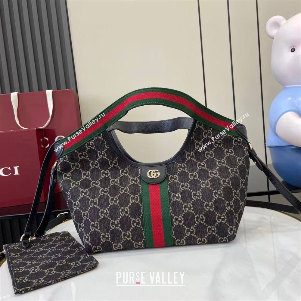 Gucci Giglio Small Tote Bag in GG Denim 860845 Black 2025 (XLU-251125019)