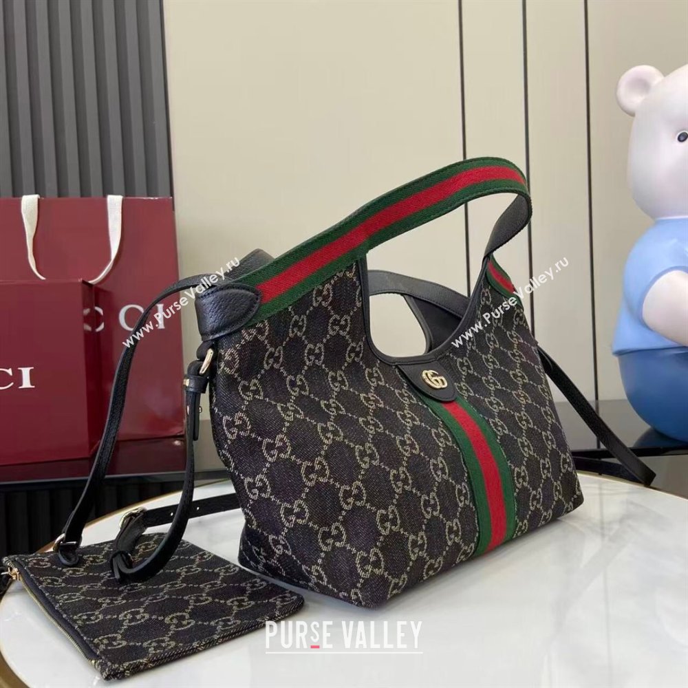 Gucci Giglio Small Tote Bag in GG Denim 860845 Black 2025 (XLU-251125019)