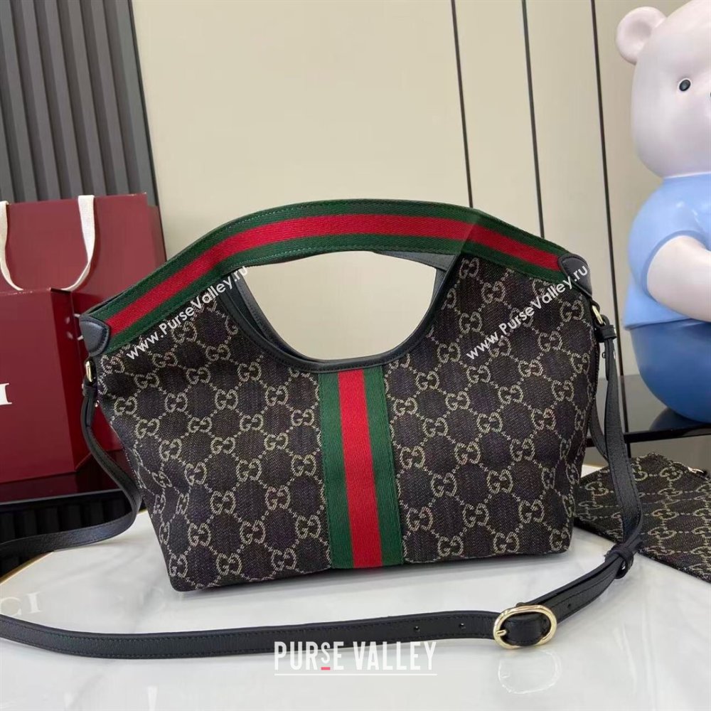 Gucci Giglio Small Tote Bag in GG Denim 860845 Black 2025 (XLU-251125019)
