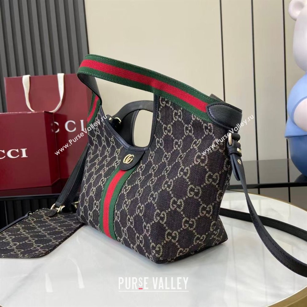 Gucci Giglio Small Tote Bag in GG Denim 860845 Black 2025 (XLU-251125019)