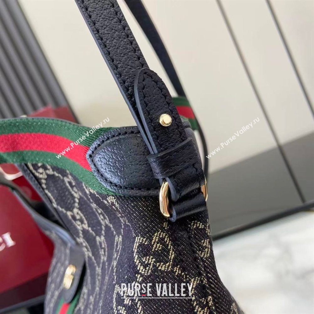 Gucci Giglio Small Tote Bag in GG Denim 860845 Black 2025 (XLU-251125019)