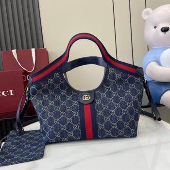 Gucci Giglio Small Tote Bag in GG Denim 860845 Navy Blue 2025 (XLU-251125021)