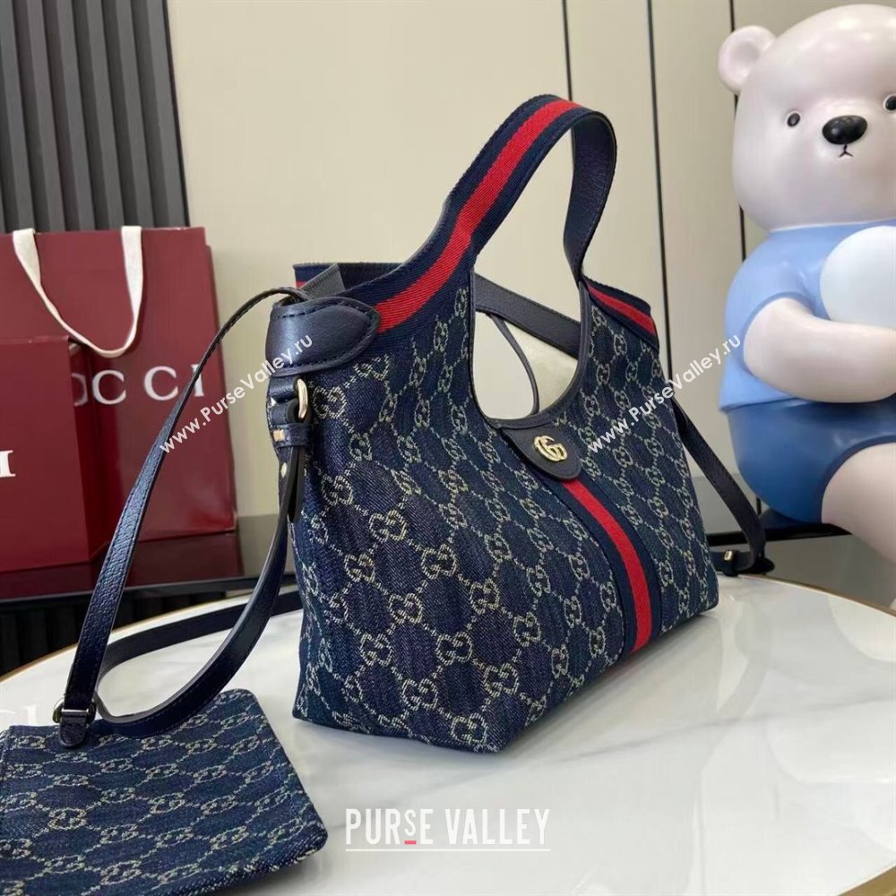 Gucci Giglio Small Tote Bag in GG Denim 860845 Navy Blue 2025 (XLU-251125021)