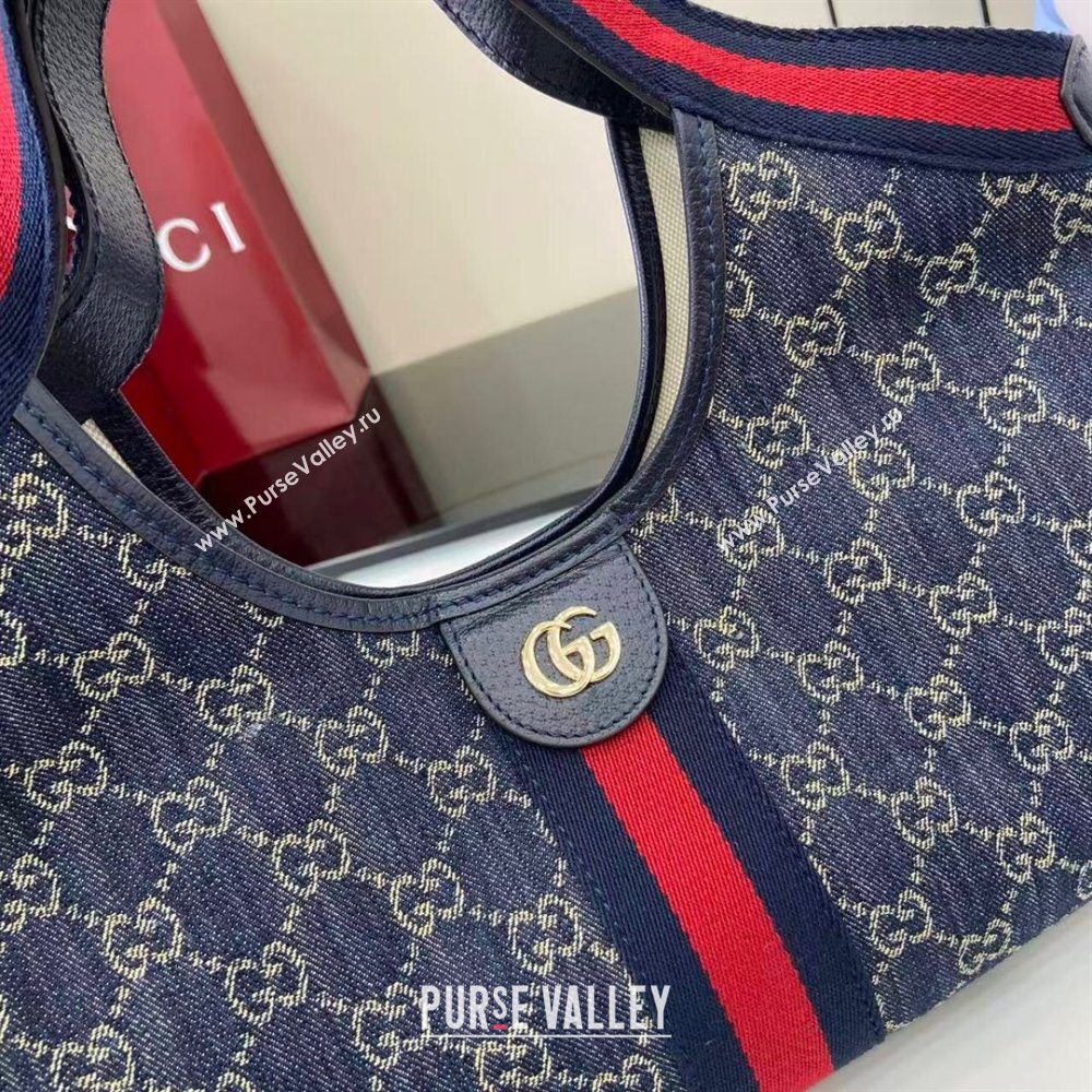 Gucci Giglio Small Tote Bag in GG Denim 860845 Navy Blue 2025 (XLU-251125021)