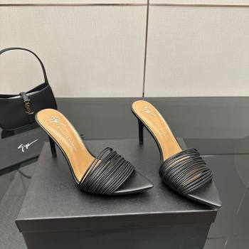 Giuseppe Zanott Intriigo Clio Heel Slides Sandal 9cm in Leather with Thin Strips Black 2025 (MD-251031018)