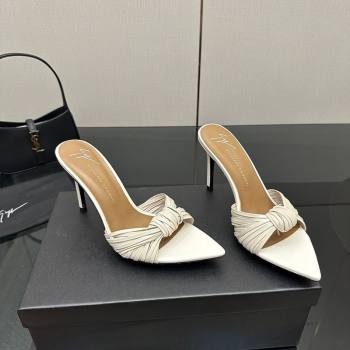 Giuseppe Zanott Intriigo Clio Heel Slides Sandal 9cm in Leather with Knot White 2025 (MD-251031019)