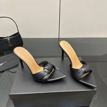 Giuseppe Zanott Intriigo Clio Heel Slides Sandal 9cm in Leather with Knot Black 2025 (MD-251031020)